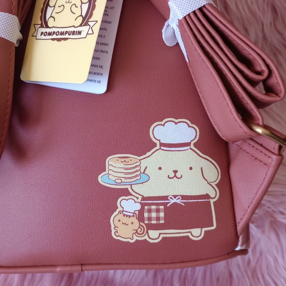Sanrio Pompompurin Gingham Mini Backpack - Brown & White with Pancake Graphic - Picture 7 of 8